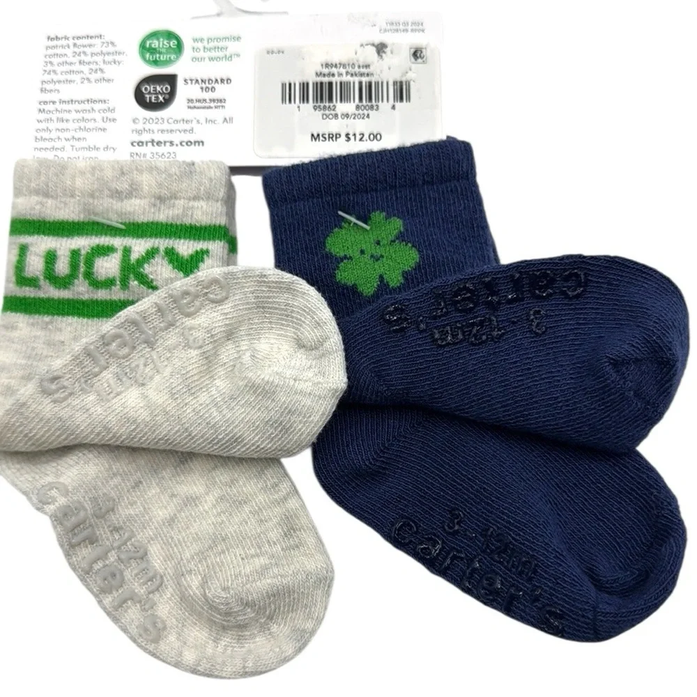 Carter's 2-Pack Lucky / Clover Baby Socks Size 3 - 12 Months